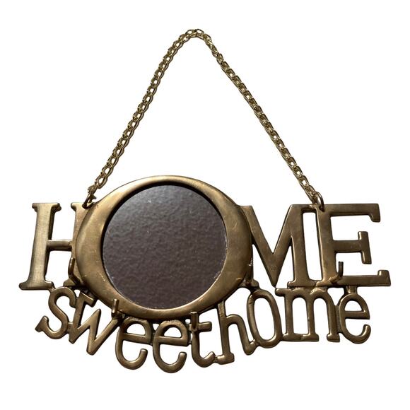 Vintage 1970s Hanging Brass Key Holder Home Sweet Home with Mirror and 5 Hooks - Picture 2 of 7
